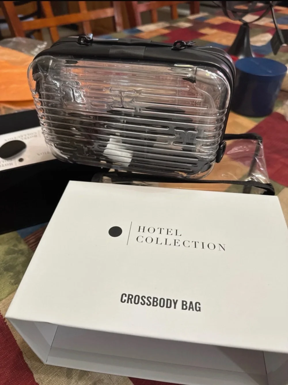 Hotel Collection Clear Ribbed Crossbody Bag - Black & Silver Accents